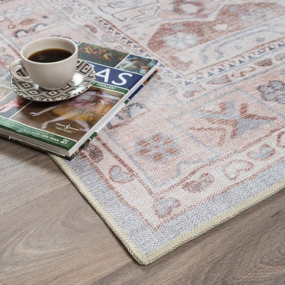 Fame Rugs Turkish Rug. Washable Vintage Oriental Antique Inspired Traditional Doormat Small Modern Area Rugs Luxury Entryway Entry Bedroom Bathroom Kitchen (403CC, 9' x 12')