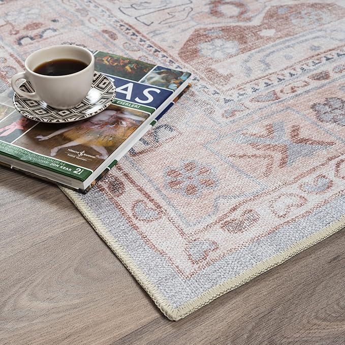 Fame Rugs Turkish Rug. Washable Vintage Oriental Antique Inspired Traditional Doormat Small Modern Area Rugs Luxury Entryway Entry Bedroom Bathroom Kitchen (403CC, 2'5 x 5')