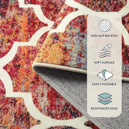 Lahome Moroccan 2x4 Rug Washable Runner Rugs, Non-Slip Kitchen Rugs Runner Throw Laundry Room Rug Small Rug for Bedroom Colorful Christmas Indoor Mat Entrance Bathroom (2'x4', California Sunset)