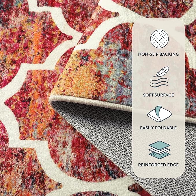 Lahome Moroccan Kitchen Rugs -2x3 Washable Rug Small Indoor Door Mat Throw Rug Non-Slip Indoor Door Mats for Entryway,Christmas Red Colorful Rugs for Bedroom（2x3, California Sunset