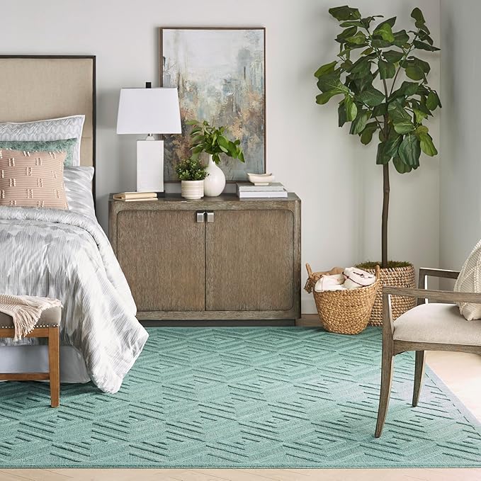Nourison Home Versatile Aqua Teal 7' x 10' Area Rug - Easy Clean, Non Shedding, Bed Room, Living Room, Dining Room, Kitchen (7' x 10')
