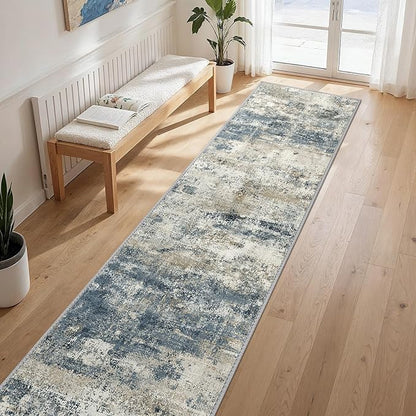 GENIMO Runner Rug Non Slip 2'6"x12', Washable Rug Runner for Hallways Kitchen, Abstract Modern Kitchen Rugs, Low Pile Lightweight Carpet Runners for Entryway, Bedroom, Laundry, Navy Blue