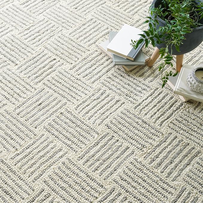 Dash & Albert Layers Grey Hand Hooked Wool Rug, 9.5 X 13.5 Feet, Grey/Ivory Geometric Pattern