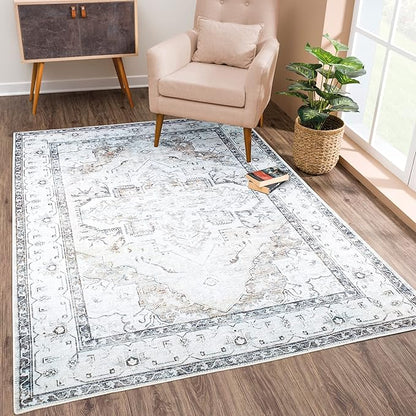 Bloom Rugs Washable Non-Slip 9' x 12' Rug - Brown/Beige/Charcoal Traditional Area Rug for Living Room, Bedroom, Dining Room, and Kitchen - Exact Size: 9' x 12'