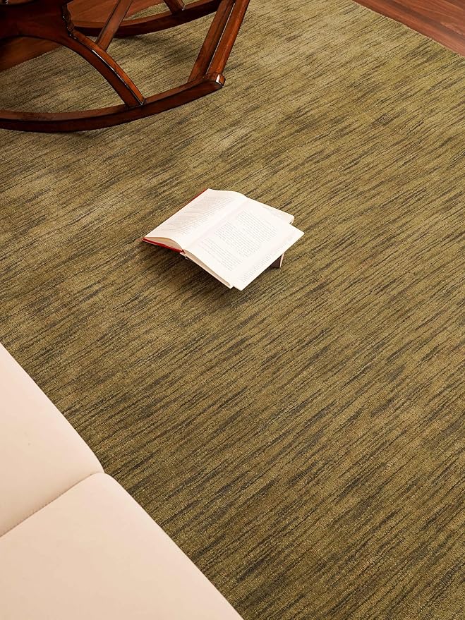 Rugsotic Carpets Hand Knotted Loom Wool ECO-Friendly Area Rugs - 4'x6', Rectangle, Green Color, Solid Plain Design, High Pile Handmade Anti Skid Area Rugs for Living Room, Bed Room (L00111)