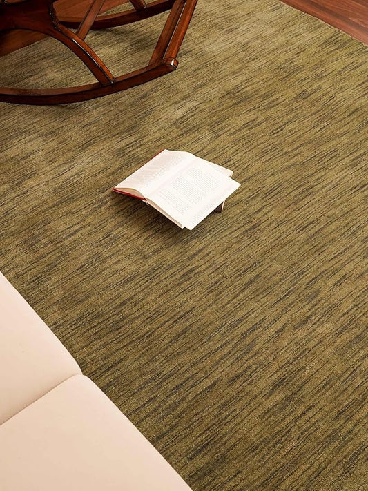 Rugsotic Carpets Hand Knotted Loom Wool ECO-Friendly Area Rugs - 4'x6', Rectangle, Green Color, Solid Plain Design, High Pile Handmade Anti Skid Area Rugs for Living Room, Bed Room (L00111)