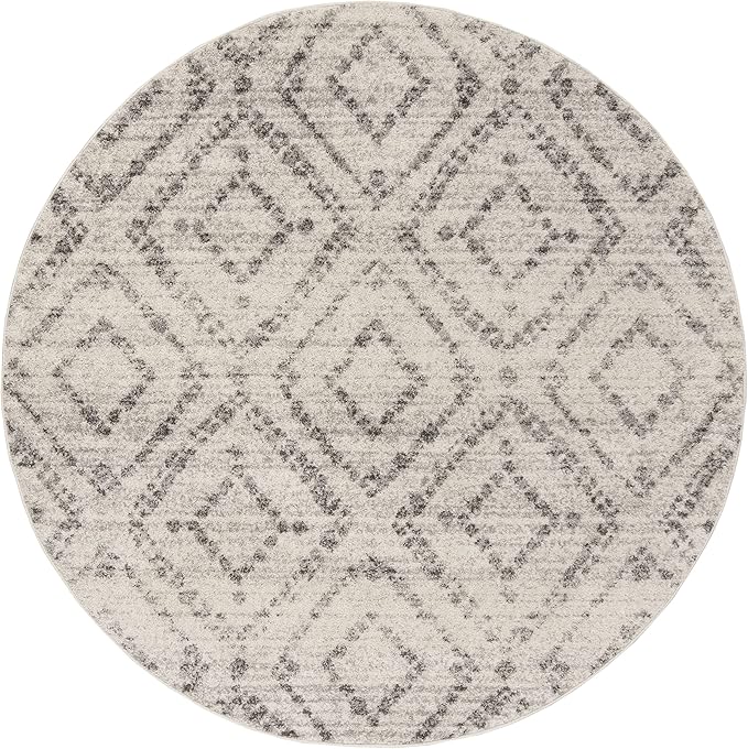 SAFAVIEH Adirondack Collection 8' Round Light Grey/Grey ADR131C Modern Diamond Distressed Non-Shedding Living Room Bedroom Area Rug