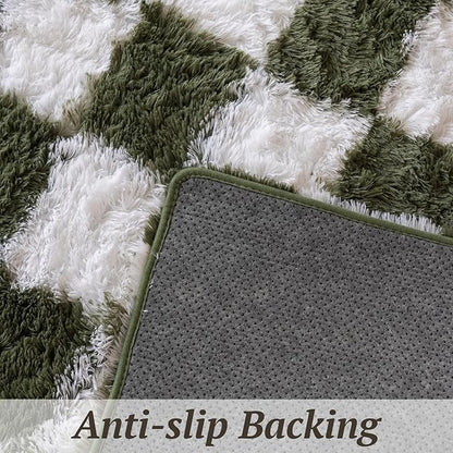 8x10 Area Rugs for Living Room Bedroom, Soft Fluffy Shaggy Bedside Rug, Indoor Floor Carpet for Kids Playroom, Dorms, Nursery Rooms, Home Decor (Olive Green & White 8'x10')