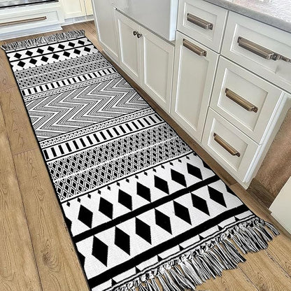 IOHOUZE Kitchen Hallway Runner Rug -2'x6' Boho Black White Entryway Runner Rugs for Halloween Decor/Fall Decor, Woven Indoor Outdoor Carpet Rugs, Washable Rag Rug for Bedroom/Bathroom/Laundry Room