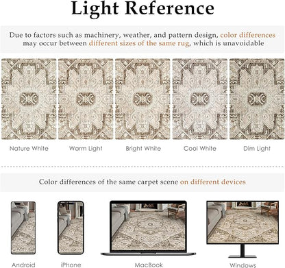Brown Hallway Runner Rug 2x8 Vintage Washable Distressed Area Carpet Kitchen Indoor Non Slip Long Traditional Medallion Retro Accent Throw Rug for Bedroom Laundry Office Dining Living Room
