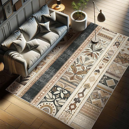 Ambesonne Southwestern Decorative Rug, Geometric Designs with Botanical Forms in Earthy Ethnic Color Palette, Quality Carpet for Bedroom Dorm and Living Room, 2' 2" x 3' 7", Black Brown Grey