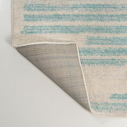 JONATHAN Y Khalil Modern Berber Stripe Cream/Turquoise Indoor Area Rug, 3x5, Contemporary, Bohemian, Easy-Cleaning for Living Room, Bedroom, Kitchen, Pet Friendly, Non-Shedding (MOH207B-3)