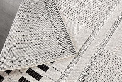 CAMILSON Modern Runner Rug 2x7 Luxury Geometric Pattern Micro Loop Hallway Rugs Soft High and Low Pile Stain Resistant Easy to Clean Non-Shedding Entryway Kitchen Indoor Area Carpet (White/Black)