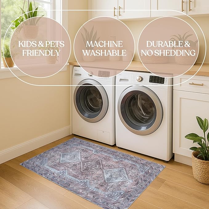 Washable Area Rug. Modern Farmhouse. Vintage. Turkish. Bohemian. Distressed. Oriental. Traditional. Rugs for Living Room. Dining. Bedroom. Office. Entryway. Foyer. (863BM, 5'9 x 8'9)