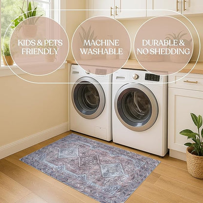 Washable Area Rug. Modern Farmhouse. Vintage. Turkish. Bohemian. Distressed. Oriental. Traditional. Rugs for Living Room. Dining. Bedroom. Office. Entryway. Foyer. (863BM, 2'5" x 4'9")