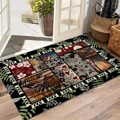 Vintage Jungle Floral Area Rug 3x4ft, Tropical Leaf Print Low Pile Carpet, Washable Non-Slip & Soft Mat for Bedroom, Living Room, Dining Room, Playroom