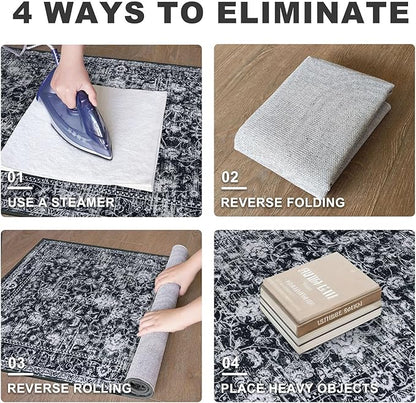 KILOCOCO Small Area Rug 2x3 Entryway Rugs Printed Vintage Moroccan Floral Washable Rug Non-Slip Kitchen Rug Indoor Door Mat, Accent Throw Small Rugs for Laundry Room Bedroom Entrance, Black/Navy/White
