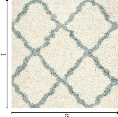 SAFAVIEH Dallas Shag Collection Area Rug - 6' Square, Ivory & Light Blue, Trellis Design, Non-Shedding & Easy Care, 1.5-inch Thick Ideal for High Traffic Areas in Living Room, Bedroom (SGD257J)