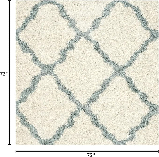 SAFAVIEH Dallas Shag Collection Area Rug - 6' Square, Ivory & Light Blue, Trellis Design, Non-Shedding & Easy Care, 1.5-inch Thick Ideal for High Traffic Areas in Living Room, Bedroom (SGD257J)