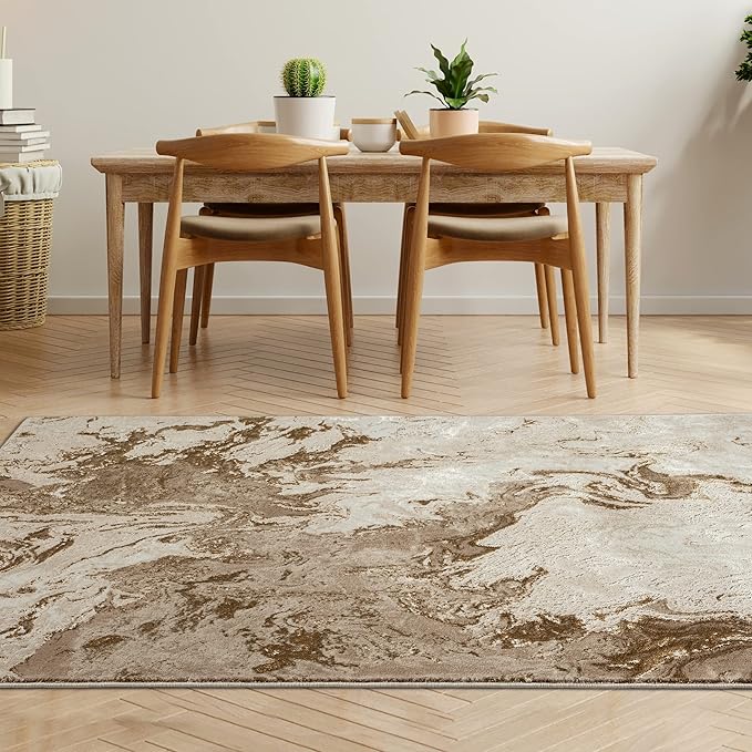 LUXE WEAVERS Marble Swirl Abstract Area Rug, Beige 2x7