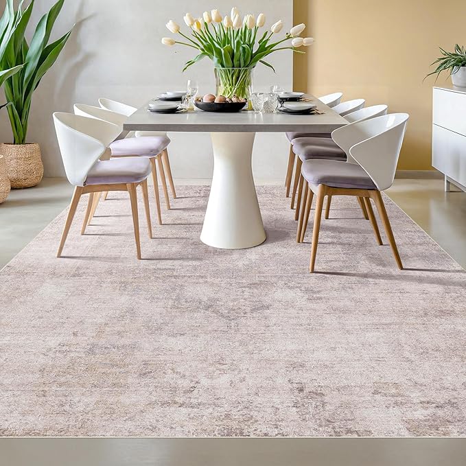 Modern Pink Abstract Area Rugs 9x12 for Living Room, Large Rug for Dining Room Under Table - Farmhouse Bedroom Rug Under Bed, Ultra Soft Washable Non Slip with Rubber Backing & Stain Resistant