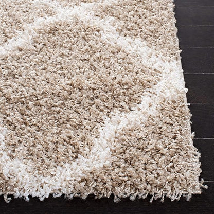 SAFAVIEH Dallas Shag Collection Accent Rug - 3' x 5', Beige & Ivory, Trellis Design, Non-Shedding & Easy Care, 1.5-inch Thick Ideal for High Traffic Areas in Entryway, Living Room, Bedroom (SGD257D)