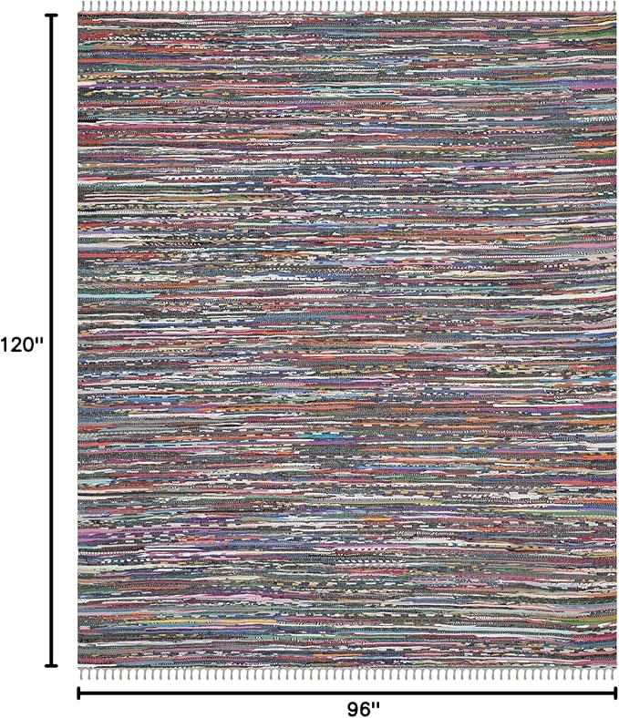 SAFAVIEH Rag Rug Collection Area Rug - 8' x 10', Grey & Multi, Handmade Boho Stripe Cotton, Ideal for High Traffic Areas in Living Room, Bedroom (RAR121M)