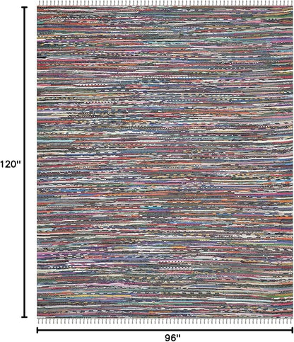 SAFAVIEH Rag Rug Collection Area Rug - 8' x 10', Grey & Multi, Handmade Boho Stripe Cotton, Ideal for High Traffic Areas in Living Room, Bedroom (RAR121M)