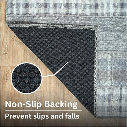 Bloom Rugs Washable Non-Slip 3' x 5' Rug - Gray Striped Area Rug for Living Room, Bedroom, Dining Room, and Kitchen - Exact Size: 3' x 5'