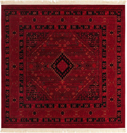 Unique Loom Tekke Collection Area Rug - Sheibani (7' 10" Square, Red/ Black)