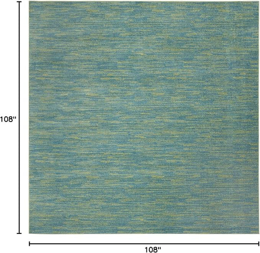 Nourison Home Nourison Essentials Blue Green 9' x Square Area Rug - Easy Clean, Non Shedding, Bed Room, Living Room, Dining Room, Kitchen (9' x Square)