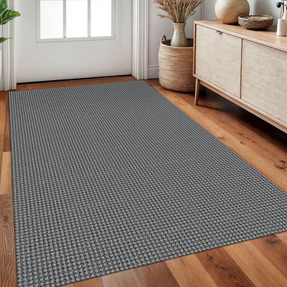 Braided Area Rug 3x5 Ft Washable Rugs for Entryway Non Slip Throw Rugs Boho Door Mat Indoor Entrance Cotton Kitchen Mats Woven Front Door Carpet for Foyer Living Room, Dark Grey/Grey