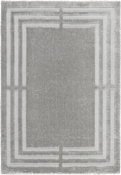 Town & Country Everyday Cloud Shag Plush Border Area Rug with High-Low Pile, Grey, 7'10"x10'2"
