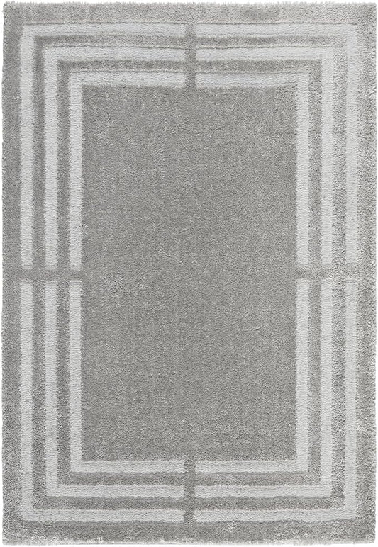 Town & Country Everyday Cloud Shag Plush Border Area Rug with High-Low Pile, Grey, 7'10"x10'2"