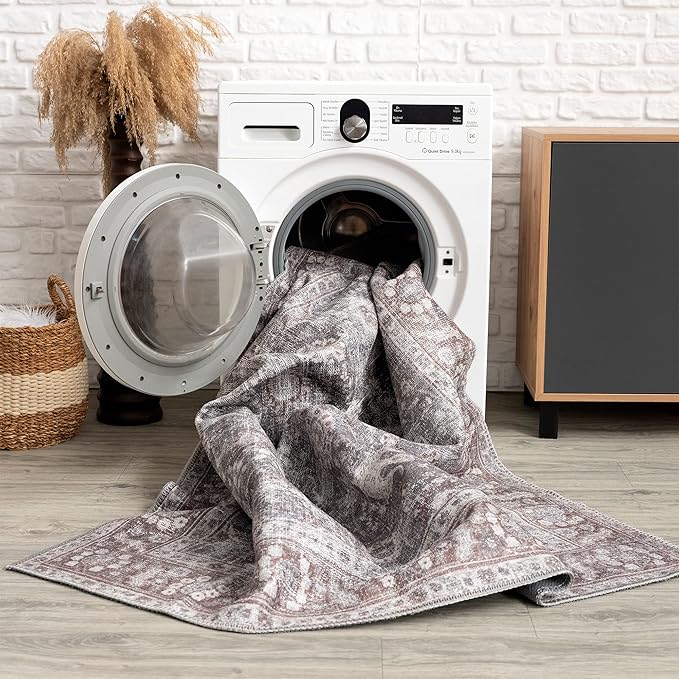 Bloom Rugs Washable 9' x 12' Rug - Brown/Dark Gray Traditional Area Rug for Living Room, Bedroom, Dining Room, and Kitchen - Exact Size: 9' x 12'