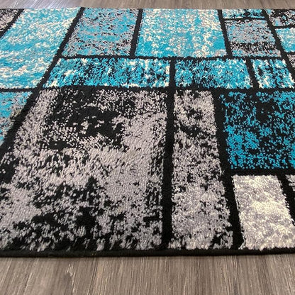 LUXE WEAVERS Modern Geometric Squares 10007 Turquoise 2x7 Area Rug