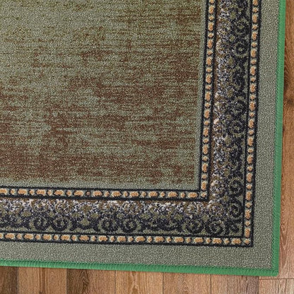 Antep Rugs Alfombras Bordered Modern 2x10 Non-Slip (Non-Skid) Low Pile Rubber Backing Indoor Area Runner Rug (Green, 2' x 10')