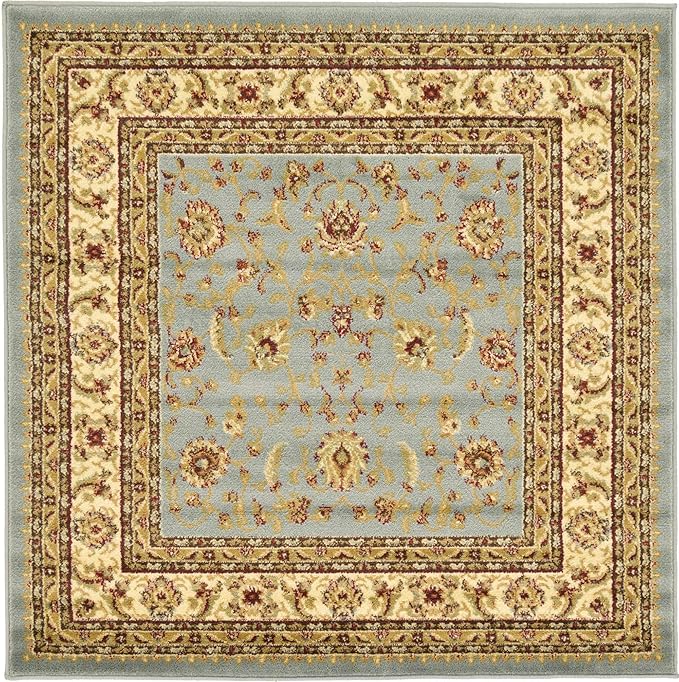 Unique Loom Voyage Collection Traditional Oriental Classic Intricate Design Area Rug (4' 0 x 4' 0 Square, Light Blue/Gold)