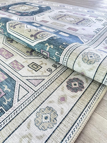 Fame Living Faded Oushak Rug, Turkish Vintage Floral Pastel Large Oversized Area Rugs for Living Room Dining Bedroom Kitchen Bathroom Nursery (848CrNv, 2'5" x 4'9")