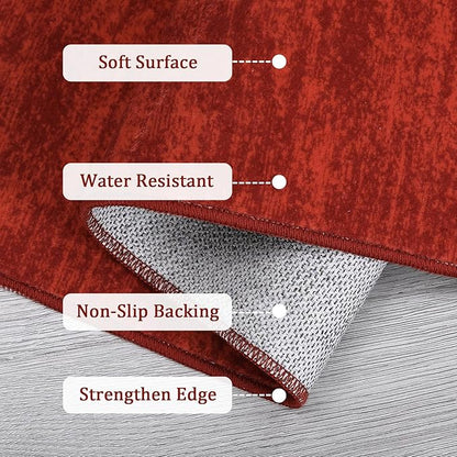 RUGSREAL 5x7 Living Room Area Rug Modern Solid Color Area Rugs Non-Slip Stain Resistant Floor Carpet Indoor Washable Contemporary Area Rug for Bedroom Dining Room Kitchen Home Office, Red
