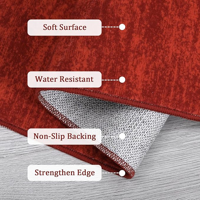 RUGSREAL Solid Color Rug for Living Room 8x10 Large Washable Bedroom Rug with Rubber Backing Low-Pile Modern Contemporary Indoor Area Rug Home Office Throw Carpet for Dining Room, 8' x 10' Red