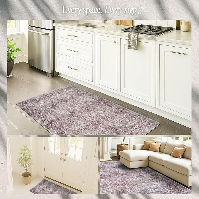 Fame Rugs Turkish Rug. Washable Vintage Oriental Antique Inspired Traditional Doormat Small Modern Area Rugs Luxury Entryway Entry Bedroom Bathroom Kitchen (397CB, 4'9 x 6'9)
