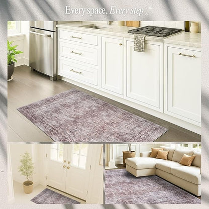 Turkish Rug. Washable Vintage Oriental Antique Inspired Traditional Doormat Small Modern Area Rugs Luxury Entryway Entry Bedroom Bathroom Kitchen (397CB, 2' x 3')