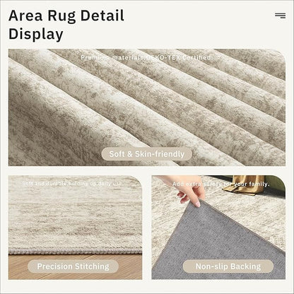 4x6 Area Rugs for Living Room, Vintage Washable Rugs for Dining Room, Bedroom, Home Office Decor, Non-Slip Beige Carpet Thin Rug