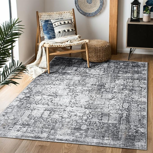 Area Rug 4×6, Vintage Boho Rug,Ultra-Soft Low Pile, Washable, Non Slip,Stain Resistant Printed Carpet for Living Room Bedrooms Playroom Office Kitchen, Dark Stone