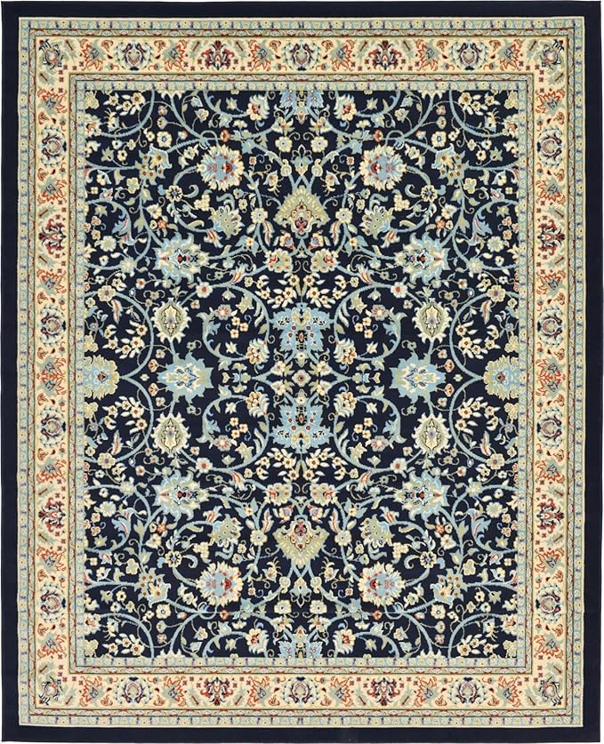 Unique Loom Sialk Hill Collection Area Rug - Washington (7' 10" x 10' Rectangle Navy Blue/Cream)