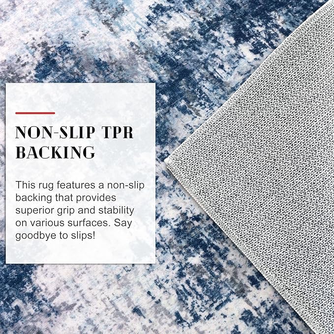 Modern Abstract Runner Rug 2x6, Grey Navy Blue Colorful Washable Kitchen Runner Non-Slip Soft Hallway Rug Runner Thin Print Faux Wool Carpet for Entryway Bedroom Laundry Room Indoor Home Decor