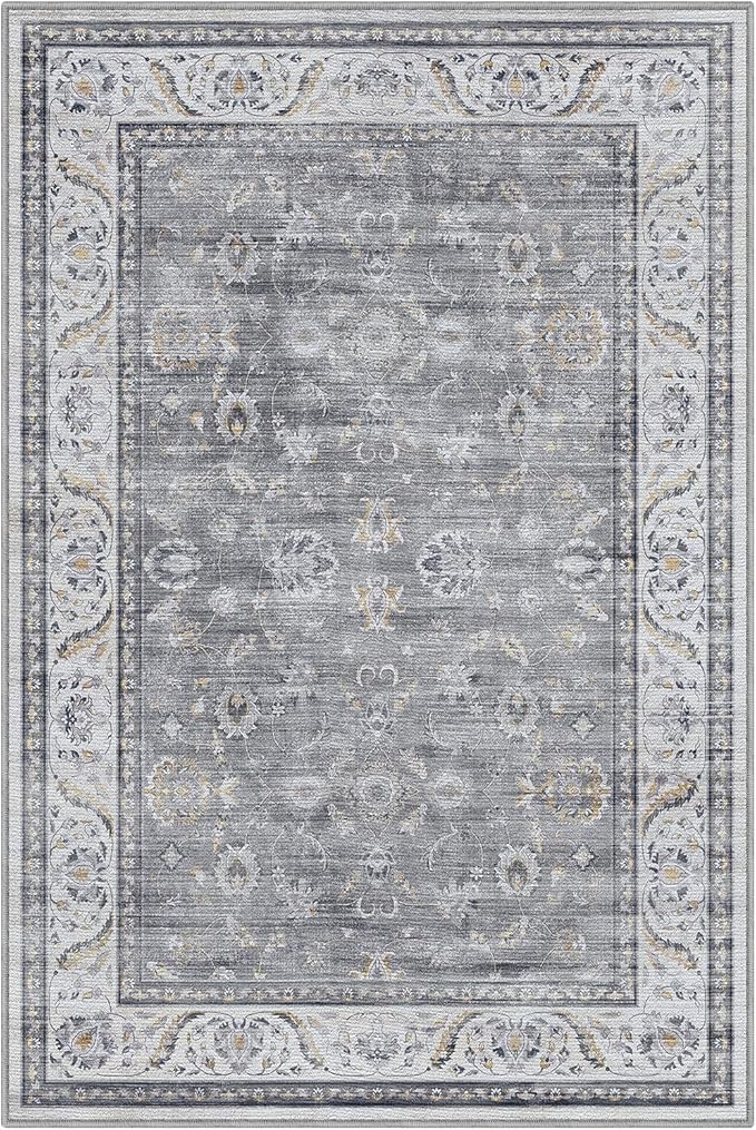 LUMI Washable Area Rug for Living Room, 8x12 Ultra Soft Traditional Vintage Rugs Non Slip with Rubber Backing, Low Profile, High Traffic, Stain Resistant Carpets, Ideal for Bedroom, Dining Room