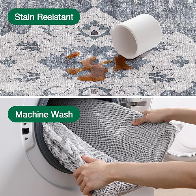 LUMI Washable Area Rug 8x12 for Living Room, Ultra Soft Stain Resistant Carpet with Non Slip Rubber Backing, Non-Shedding Low Pile Rugs for Bedroom, Dining Room, Indoor, Office