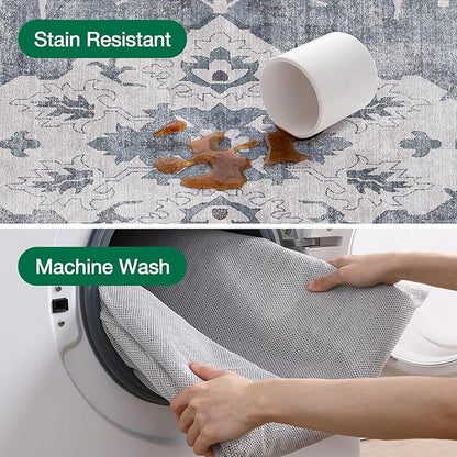 LUMI Washable Area Rug 8x12 for Living Room, Ultra Soft Stain Resistant Carpet with Non Slip Rubber Backing, Non-Shedding Low Pile Rugs for Bedroom, Dining Room, Indoor, Office